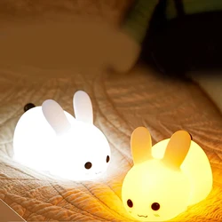 Veilleuses tactiles en Silicone en forme de lapin, lampes à intensité réglable, rechargeables par USB, design de dessin animé, mignon, idéal comme cadeau pour les enfants et les bébés 