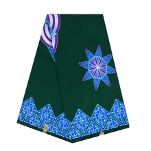 Cotton Blue& Purple Flower Print Wax Dark Green Fabric Veritable Ankara Dutch Wax