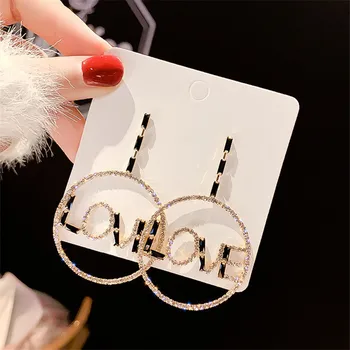 

FYUAN Round Crystal Rhinestone Drop Earrings for Women Bijoux Fashion Love Letter Dangle Earrings Jewelry Gifts