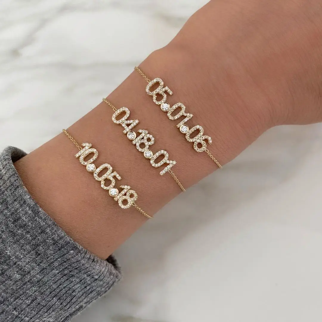 com birthstone ajustável nome pulseiras para feminino