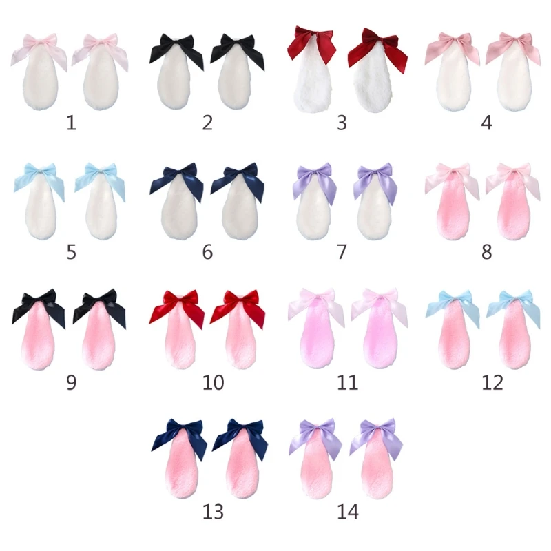 Kawaii Women Girls Hair Clip Cute Rabbit Bunny Plush Lop Ears Hairpin Candy Color Ribbon Bowknot Lolita Cosplay Hair Accessories yandy costumes