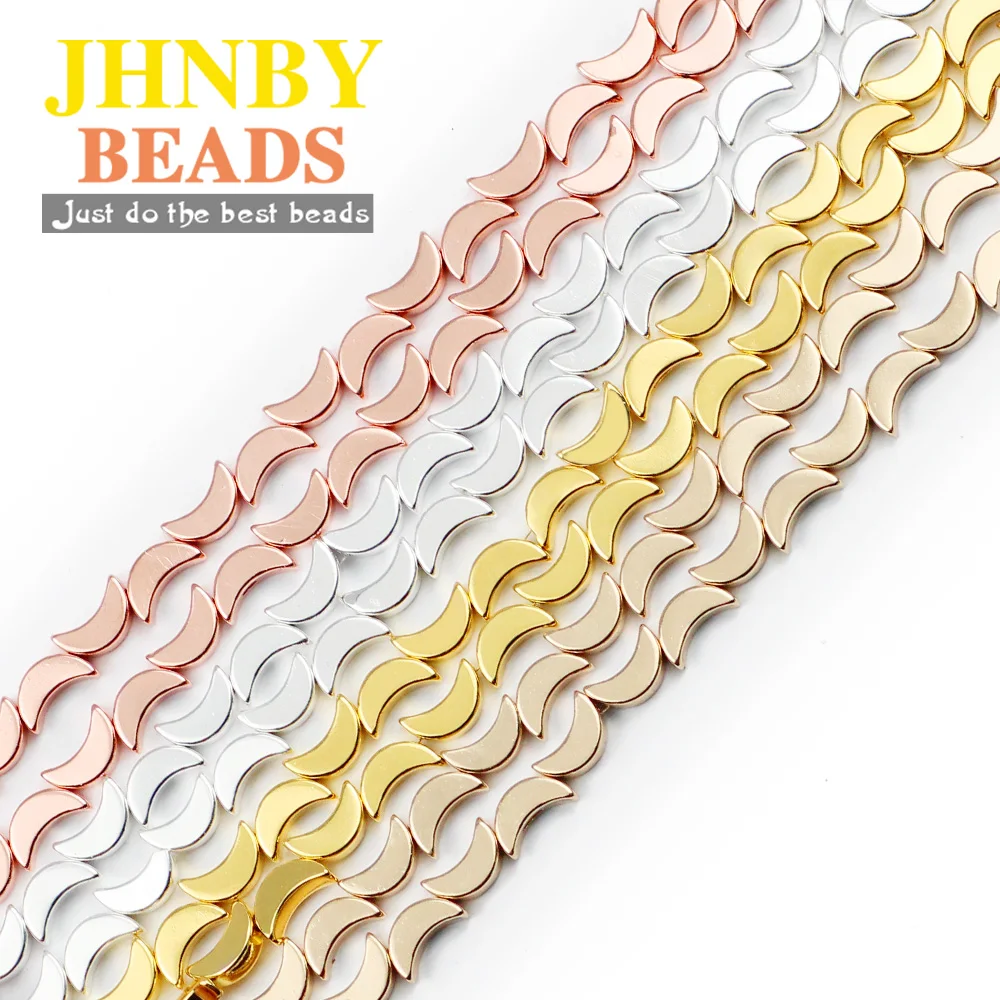 

JHNBY Gold Silvers Moon Shape Hematite Natural Stone 8mm Spacer Loose Beads For Jewelry Making Diy bracelets Accessories Finding