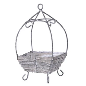 

NEW-Home Garden Decoration Large Iron Frame Flower Basket Gray