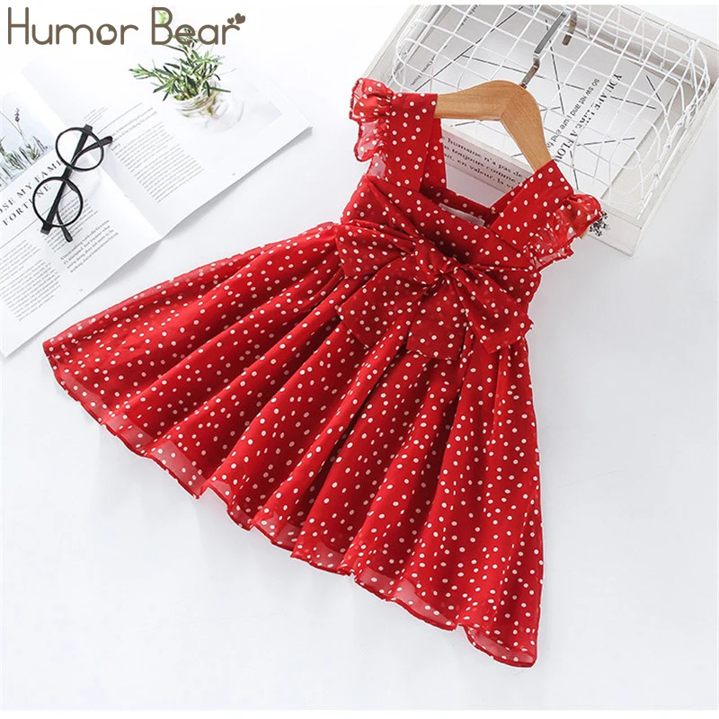

Humor Bear Girls Dress SummerBrand New Dress For Girls Sleeveless Chiffon Polka Dot Dress Princess Dress Girl Toddler Dress