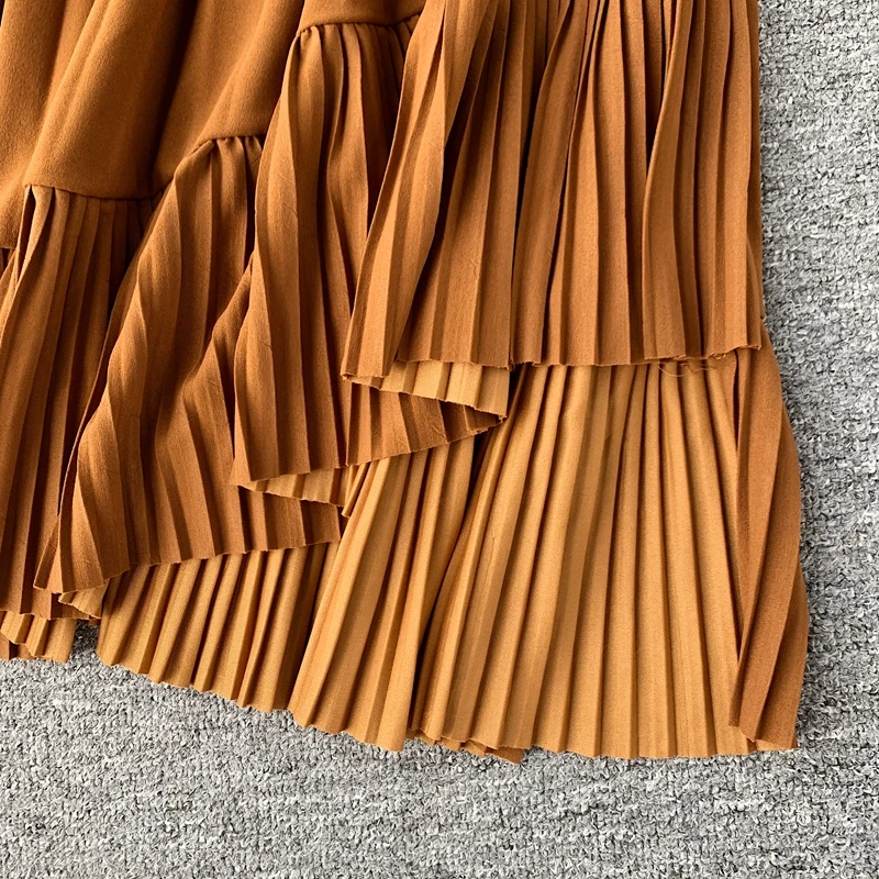 Fashion Elegant Ruffle High Waist Pleated Skirt Women Autumn Winter Irregular Harajuku Skirt Ladies Long Skirt