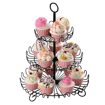 

European Style Black 3-Tier Cupcake Dessert Holder Stand Round Metal Iron Sweet Treat Fruit Display Stand Easy To assemble