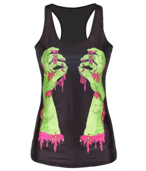 

New digital printing lady's I-shaped vest green bloodshot Gym Shirt Vest