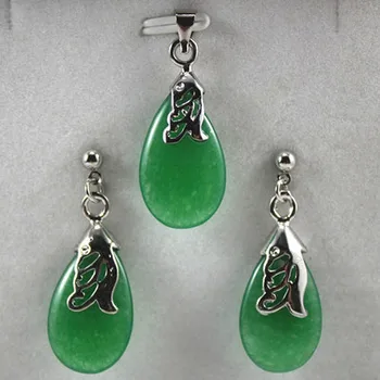 

5 colors-lovely green/blue/purple/yellow/red jade 18KGP pendant earring set