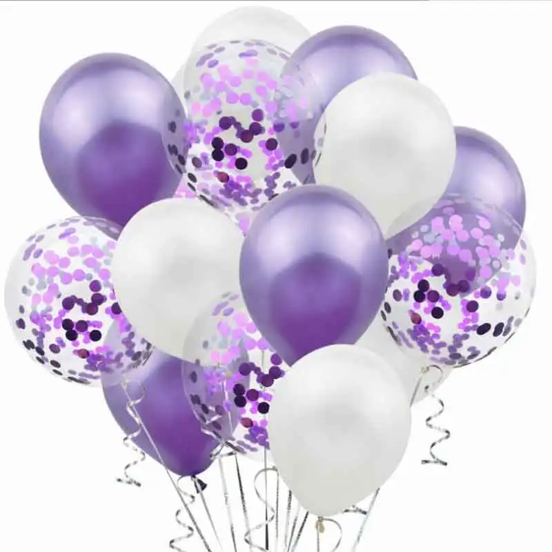 15 шт./лот 12 дюймов прозрачные латексные шары Конфетти украшения для дня рождения Детские шарики для свадебного украшения - Цвет: purple white