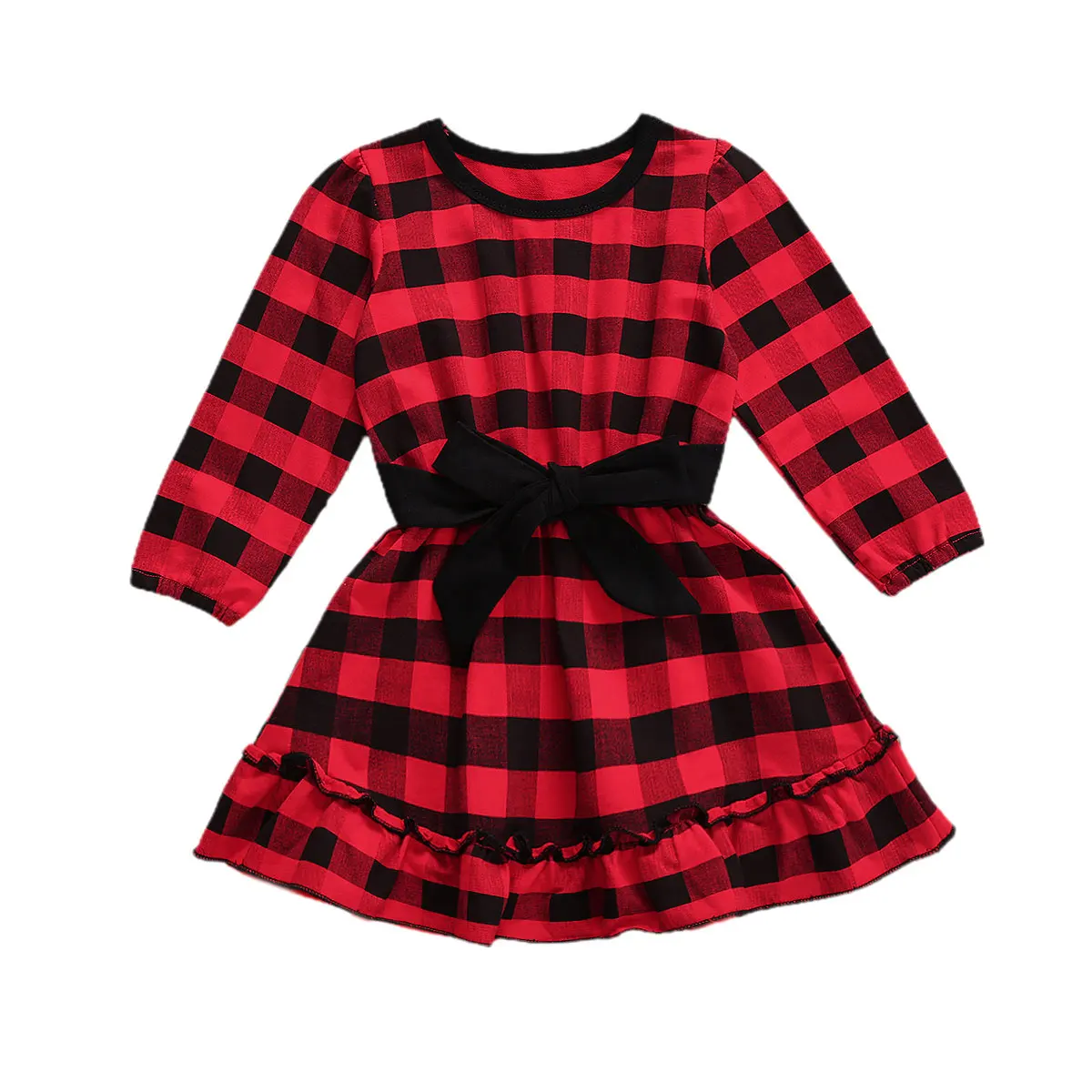 Toddler Kids Baby Girl 6M-4T Dress Red and Black Plaid Princess Outfits Cotton Long Sleeve Tunic One-piece | Детская одежда и