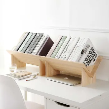 

Wooden Bookshelf Book Rack Bookcase Artistic Book Organizer Space-Saving CDs Albums Books Holder for Home Living Room Office