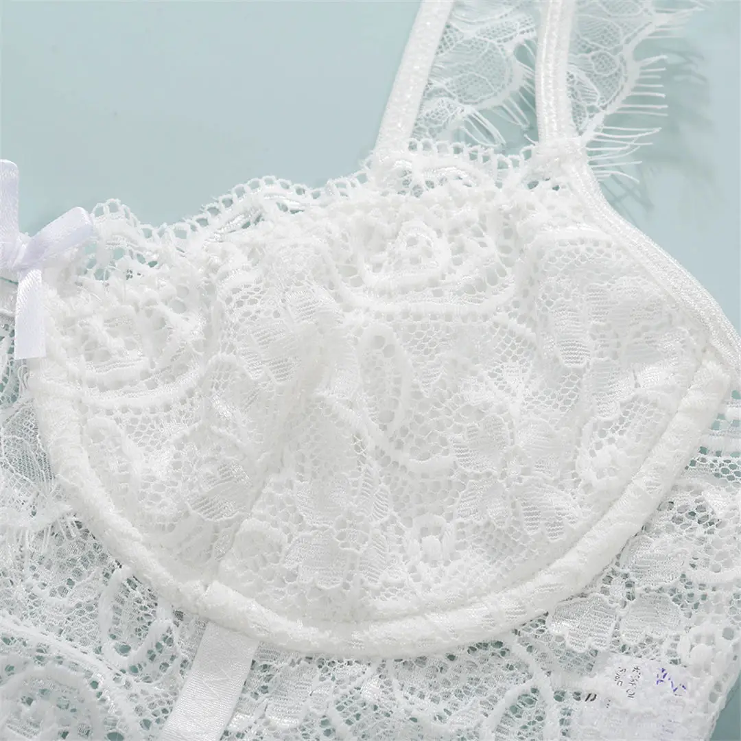 Sexy Lingerie Lace Bra Set Underwear Set Transparent Lingerie Set White Female 3 Piece Lingerie Set Underwear for Women LNE176 ethika set