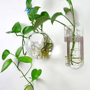

Eroupen Glass Hydroponic Wall Flower Vase Wall Decoration Hanging Green Plants Vase Nordic Home Decor Fish Tank Gift