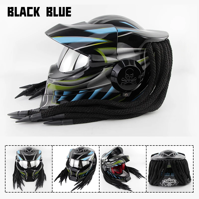 Мотоциклетный шлем хищника с полным лицом Железный Воин человек шлем DOT сертификация безопасности Высокое качество Черный цветной