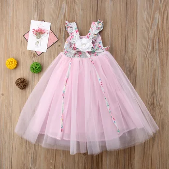 1-7 Year Kids Girls Princess Dress Evening Party Wedding Birthday Tulle Tutu Dresses Baby Girl Clothes Summer Long Maxi Dress 6