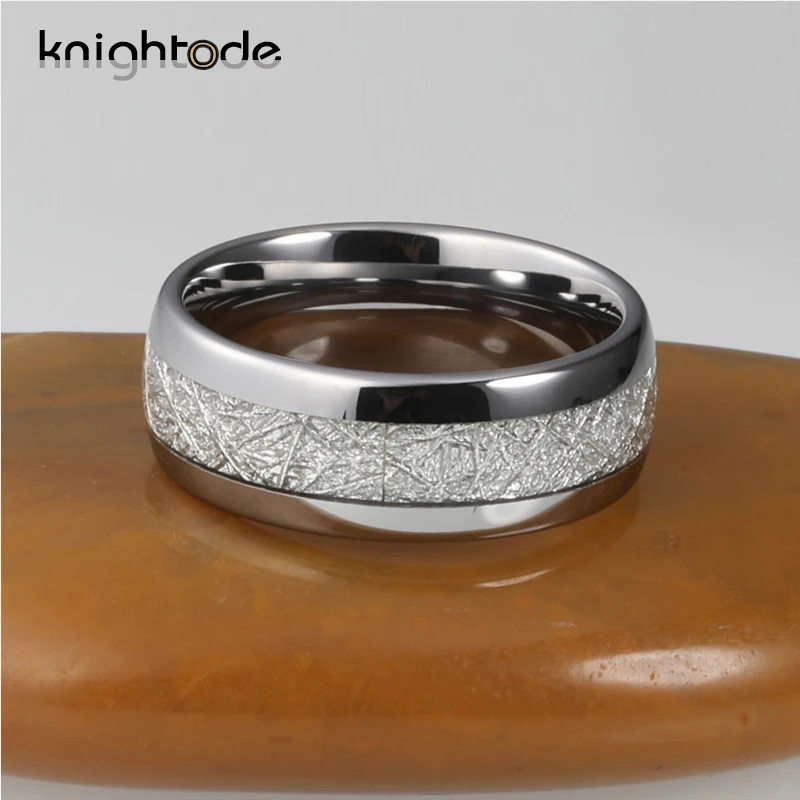 8 мм Серебряный вольфрамовый Карбид кольцо для женщин и мужчин белый метеорит инкрустация Купол Обручальное кольцо полированный Комфорт Fit
