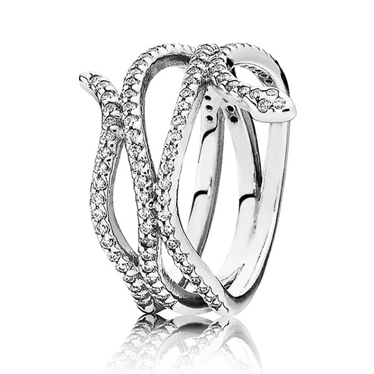 Мерцающее океанское космическое кольцо с линиями с кристаллами 925 пробы Серебряное Фирменное кольцо для женщин Свадебное ювелирное изделие в европейском стиле DIY - Цвет основного камня: Черный