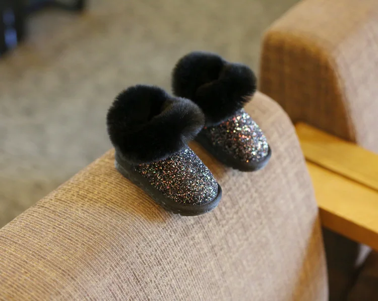 Claladoudou/12-15,5 см детские шикарные зимние сапоги для девочек ботильоны для маленьких девочек 1-2-3 лет серая детская обувь ботиночки для малышей - Цвет: Черный