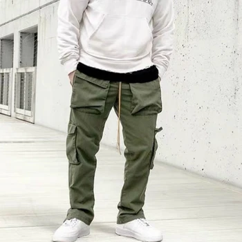 

Justin Bieber Vintage Cotton Snap Cargo Pants Ankle-length Twill Jogger Pants Eight Pocket High Quality Streetwear