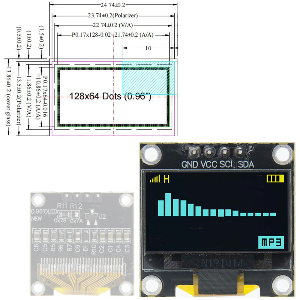 0,96 pulgadas OLED Display para Arduino ssd1306 128x64 i2c/iic módulo 