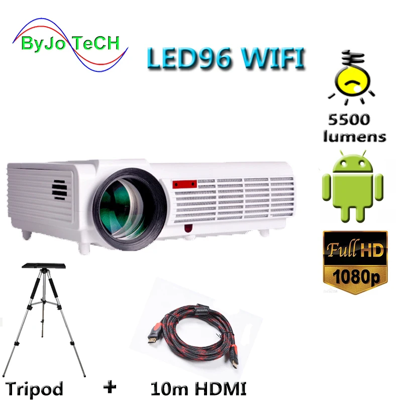 

Poner Saund LED96 WIFI projector 3D 5500 Lums Full HD Android 6.0 Wireless Multi-screen interactive 10m HDMI Tripod 3D Proyector
