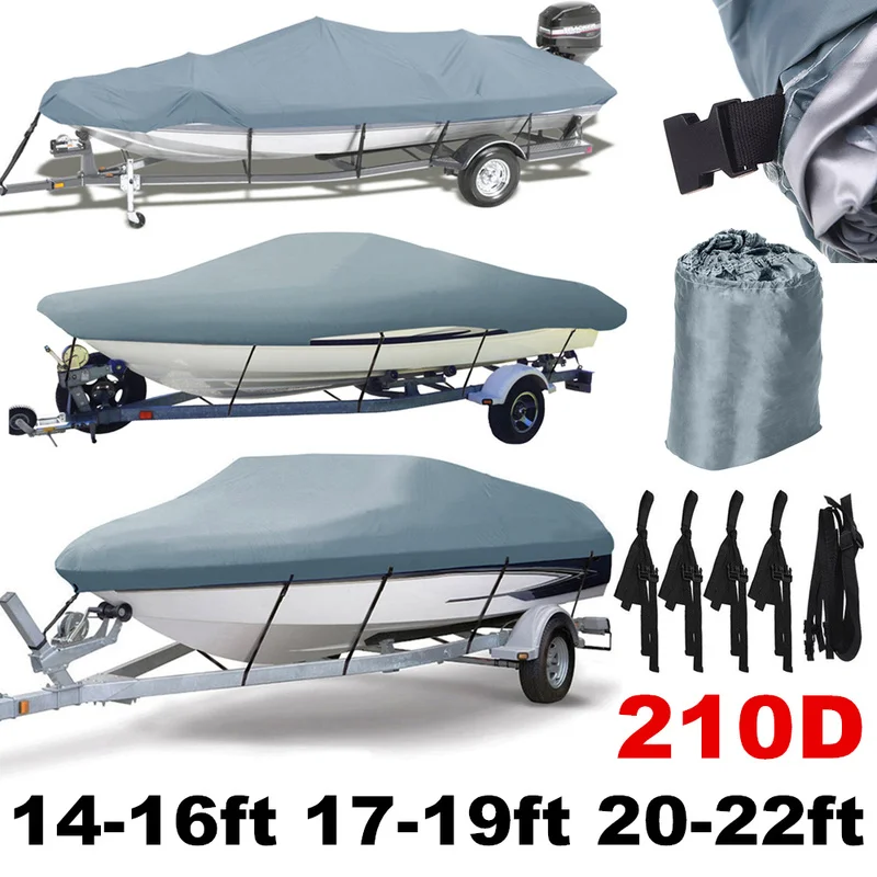 

14 15 16 17 18 19 20 21 22ft Trailerable 210D Boat Cover Waterproof Fish-Ski V-Hull Sunproof UV Speedboat Boat Mooring Cover 45