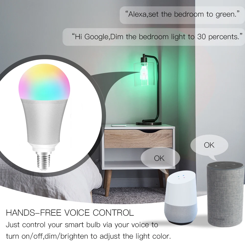 Tanie WiFi inteligentna żarówka LED inteligentny kolorowe lampy LED 7W RGBW pilot zdalnego sterowania APP współpracuje z Alexa Google dla inteligentnego domu E14