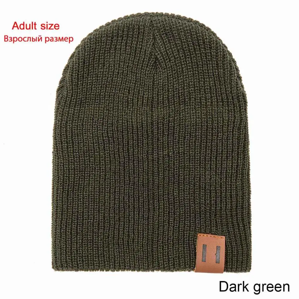 dark green adult Новинка; шапки детские детские зимние шапки для детей и взрослых мягкая теплая шапочка вязаная крючком для девочек, для мальчиков эластичные вязаные Шапки Для мужчин;шапка для девочки шапка для мальчика - Цвет: dark green adult