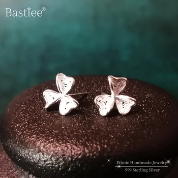 

Lucky Clover Flower 999 Sterling Silver Earrings For Women Small Stud Earrings Handmade Luxury Jewelry Ear Studs Fashion Korean