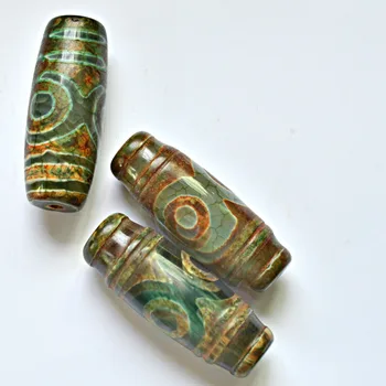 

Vintage Green Stone Natural Tibetan Dzi Agates Stone Bead Oval Geometric Nine-eyed Antique Jewelry Accessories Women Men Beads