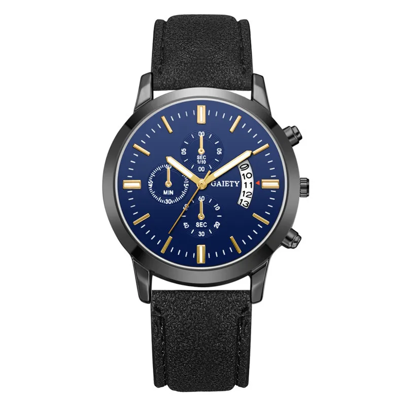 GAIETY брендовые деловые мужские часы три глаза многофункциональные Модные кварцевые часы кожаный ремешок Часы relogio masculino - Цвет: Black