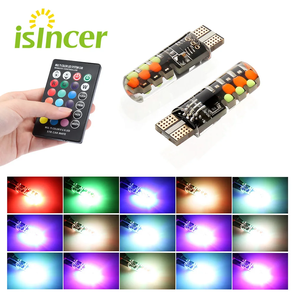 Универсальные Автомобильные светодиодные лампы W5W T10 RGB COB 12SMDs с пультом
