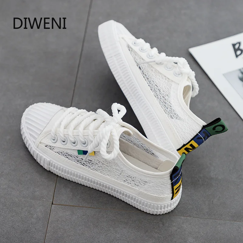 

2019 New Breathable Lady's Vulcanized Shoes Walking White Canvas Shoes Woman Hollow-out Leisure Fashion Canvas Shoes Woman B206