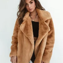 Пальто из искусственного меха, женское сексуальное плюшевое пальто с отворотом, комфортная тонкая куртка, Свободное пальто, модное женское пальто большого размера