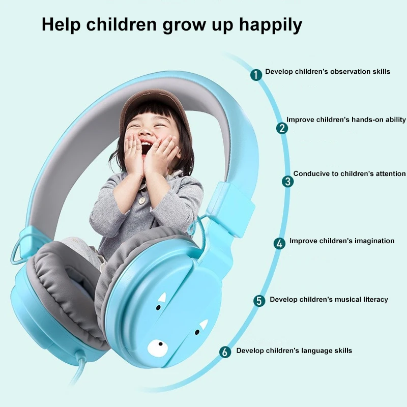 Wired Kids Headphone 85db Safe Volume Kids Headset with Microphone Foldable Music Player for Boys Girls Gifts