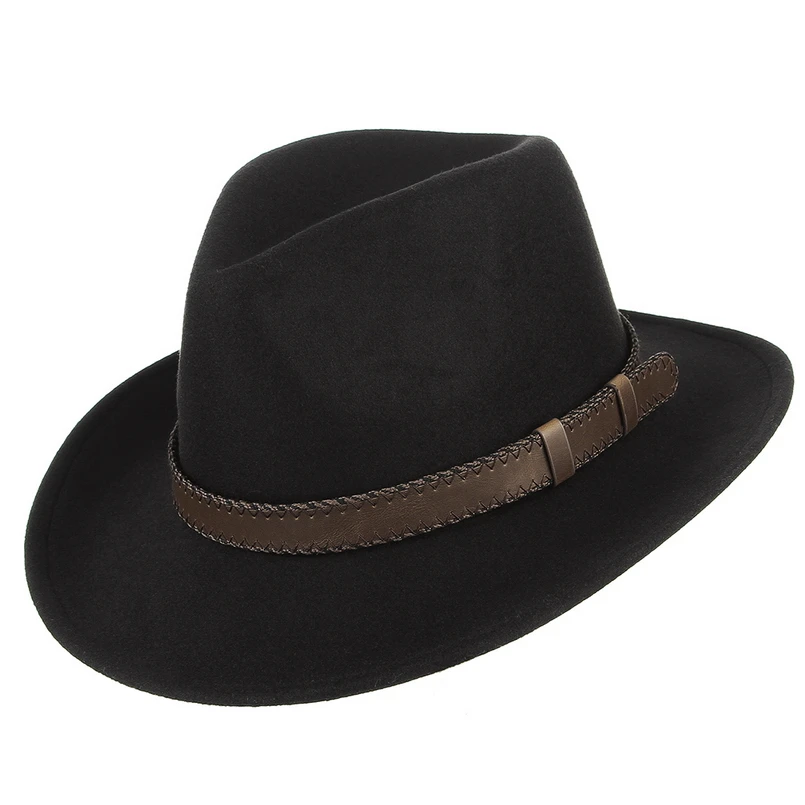 GEMVIE Мужская/Женская шерстяная фетровая шляпа с широкими полями, фетровая шляпа с кожаным поясом, осенне-зимняя ковбойская шляпа для всех сезонов
