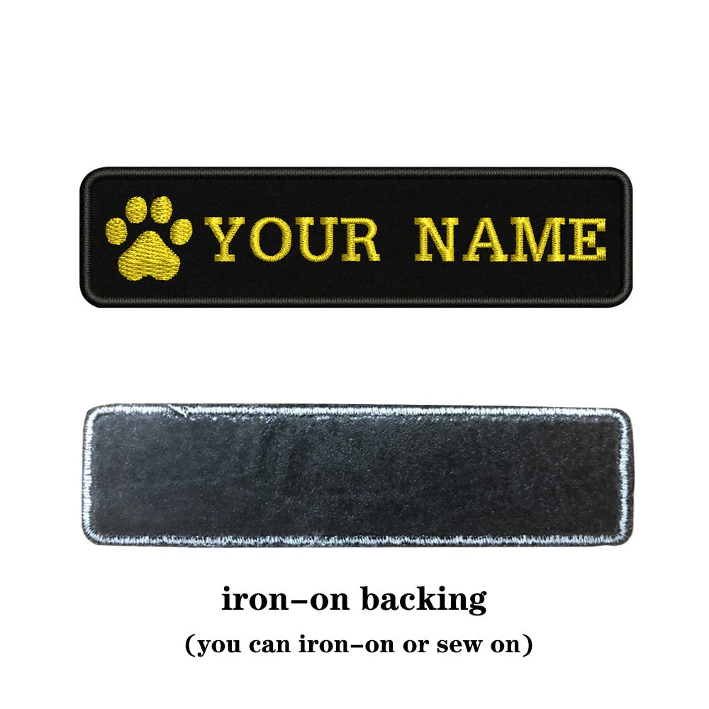 Вышивка на заказ собачья лапа имя заплатка с текстом 10 см* 2,5 см значок железная или пришить или липучка Подложка для одежды брюки рюкзак шляпа - Цвет: yellow-iron on