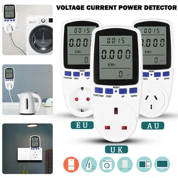 

LCD Display UK/EU/AU Plug Electricity Usage Monitor Power Meter Plug Home Energy Watt Volt Amps Consumption Analyzer