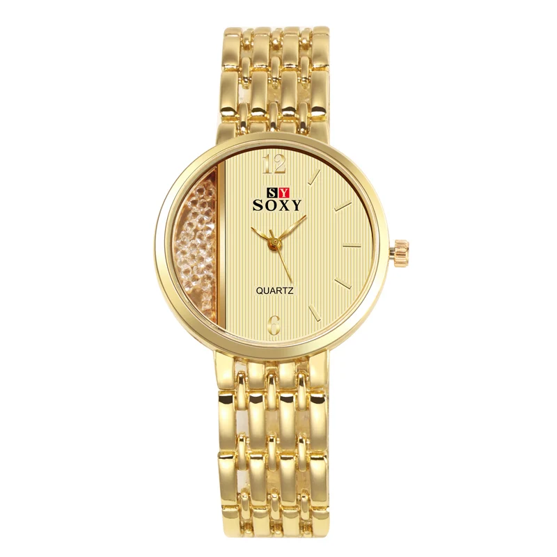 SOXY роскошные женские часы из розового золота с особенным уникальным дизайном женские кварцевые часы женские часы relogio feminino - Цвет: Золотой