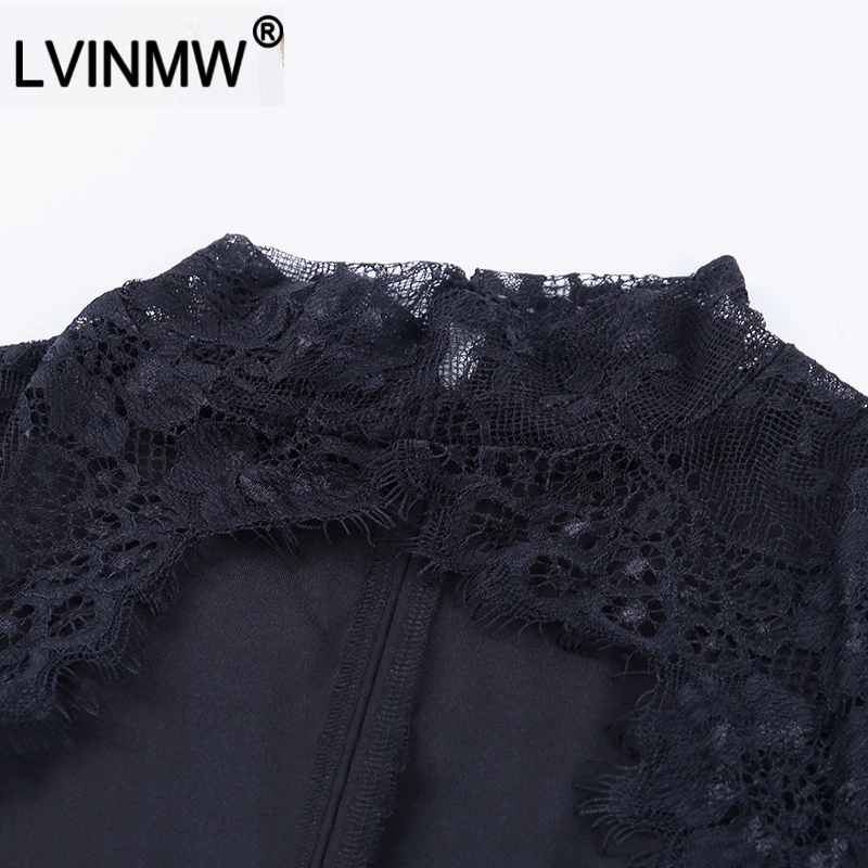 LVINMW сексуальные кружевные лоскутные мини платья с длинным рукавом и ложным