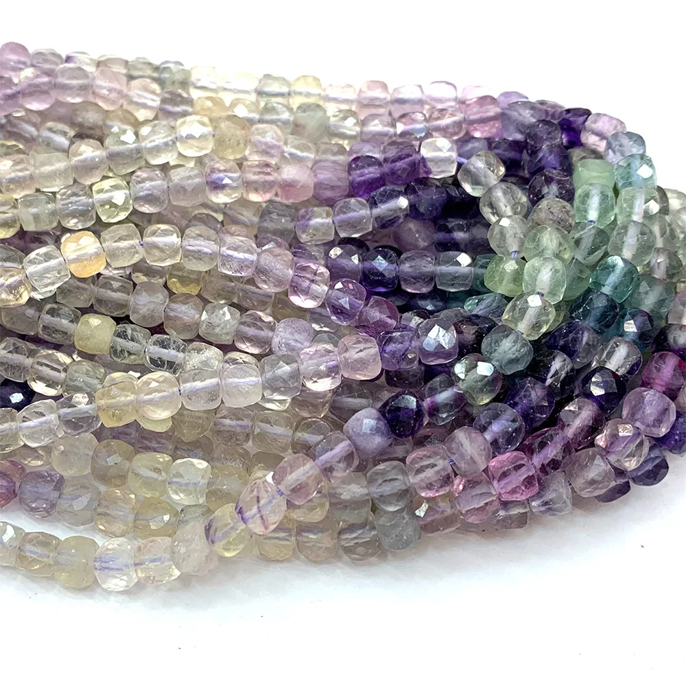 Veemake Fluorite Natural Necklace Bracelets Earrings Ring Gemstones DIY Faceted Irregular Cube Small Beads For Jewelry Making 6