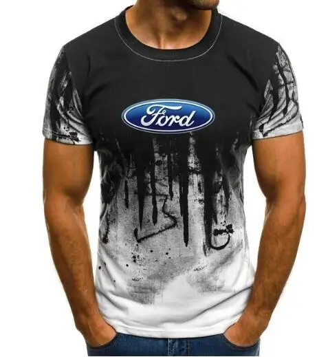  Ford Mustang T-shirt Men Gradient Color Short Sleeve Beefy Muscle Basic Solid Blouse Shirt Top Casu