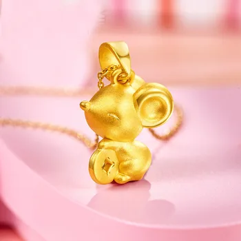 

Pure 24K Yellow Gold Pendant 3D 999 Gold Coin Cute Mouse Necklace Pendant