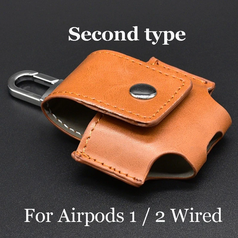 Кожухи головных телефонов для Apple Airpods ремешок роскошный кожаный с кнопками чехол для наушников аксессуары для iphone Airpods чехол - Цвет: Second type Brown