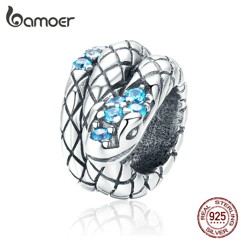 Genuine 925 Sterling Silver Jewelry Snake Charm For 3mm Snake Bracelet Retro Style Metal Bead Fine Jewelry SCC1351