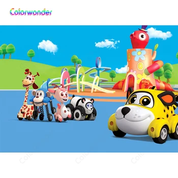 

Baby Bus Auto Family Animation Backdrops For Birthday Party Children Newborn Photography Background Baby Shower Supplies Banner