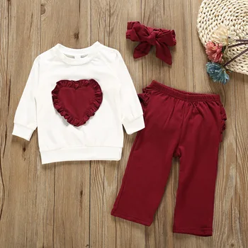

Newborn Toddler Baby Girls Loving Heart 3PCS Clothes Sets T-shirt+Pants Legging+Headband Outfits 0-4Yrs Infant Baby Girls Sets