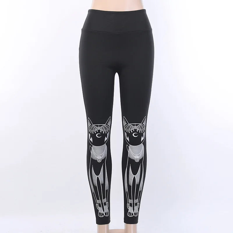 Gothic Sport Gym Leggings Women High Elastic Fitness Plus Size Ladies High Waist Legging Skinny Punk Print Cat Autumn Boot Pants