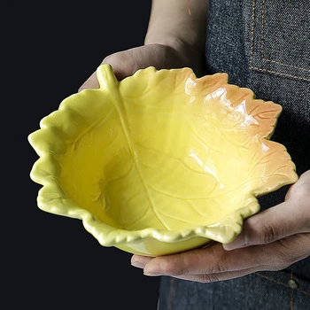 

Ceramic Plate Home Salad Bowl Creative Special-shaped Dishes Personalized Tableware Maple Leaf Bowl