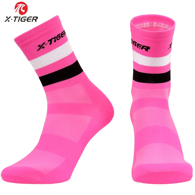 Pink X-TIGER, высокое качество, профессиональные велосипедные носки для мужчин и женщин, дышащие велосипедные носки, для улицы, для гонок, велосипеда, Компрессионные спортивные носки - Цвет: Pink
